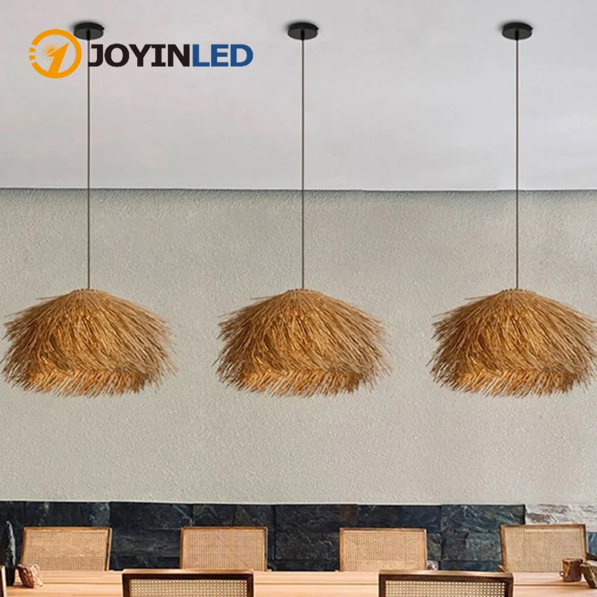 JOYINLED Lampada a sospensione in rattan retrò giapponese, lampadario in rattan intrecciato a mano marrone 40/50/60 cm per sala da pranzo cucina camera da letto Lamo