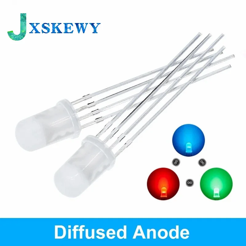 100pcs 5mm RGB LED Common Cathode / Common Anode Tri-Color Emitting Diodes f5 RGB Diffused / Transparent Highlight for arduino