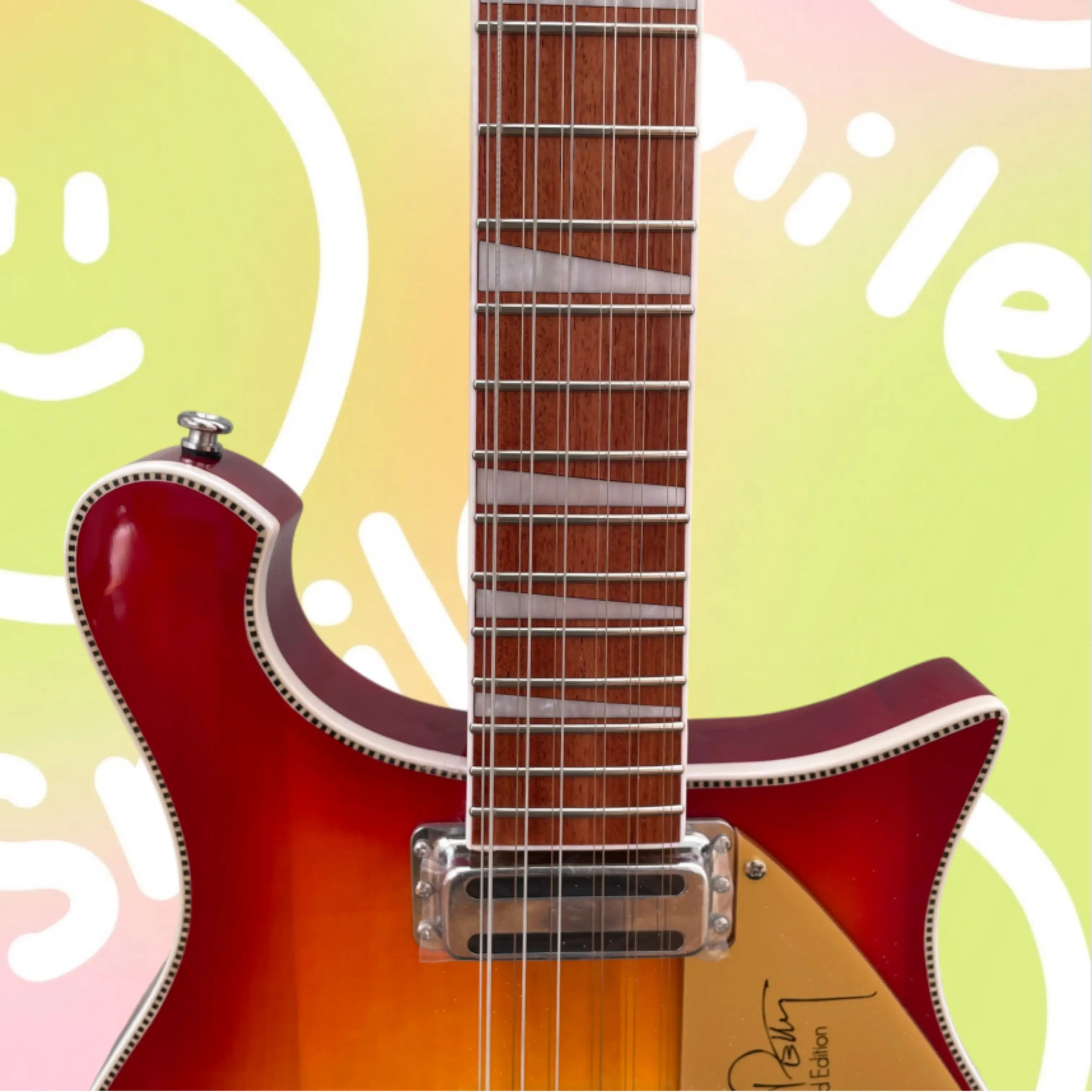 Sunset Gradient 12 Electric Guitar, Gold Signature Pickguard, Rosewood Fretboard Guitars, Retro Vibrato Rock Guitarra