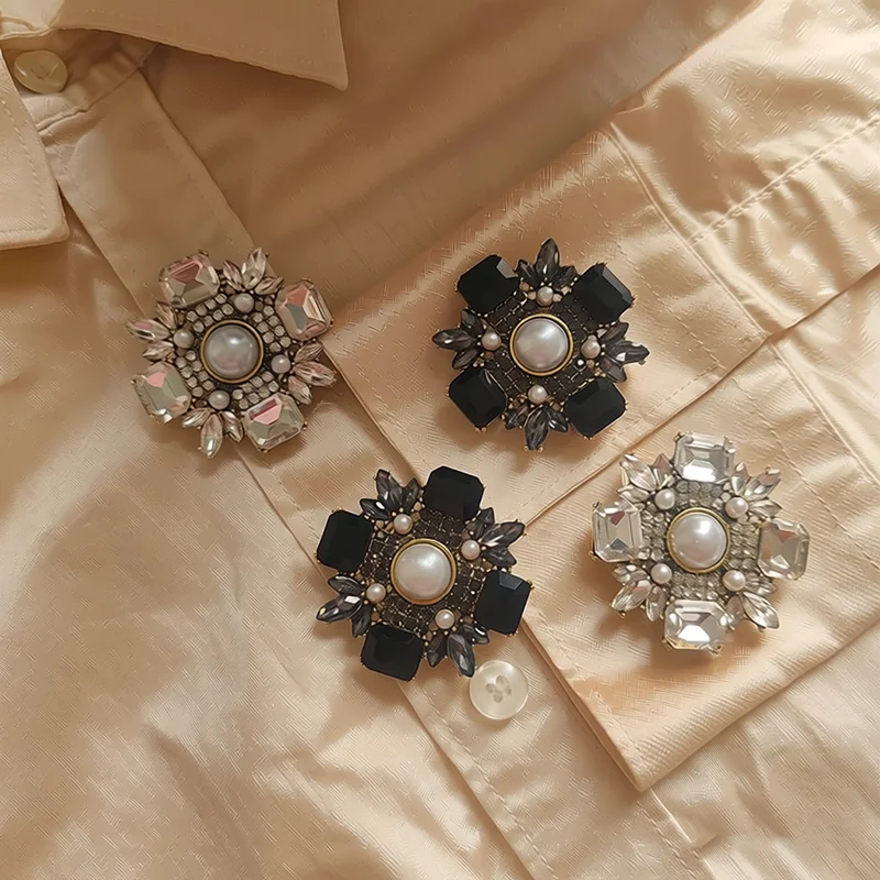 2 Pièces – Nouveaux Cache-Boutons en Cristal et Perles de Haute Qualité pour Vêtements DIY, Décoration de Boutons en Alliage pour Chemises et Manches