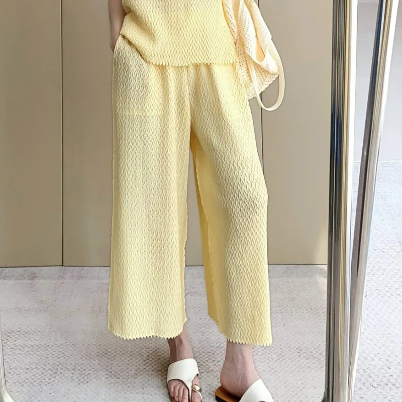 Wave Pleated Pants 2026 Summer New Simple Casual Solid Color High Waist Straight Pants Women's Lightweight Commuter Wear