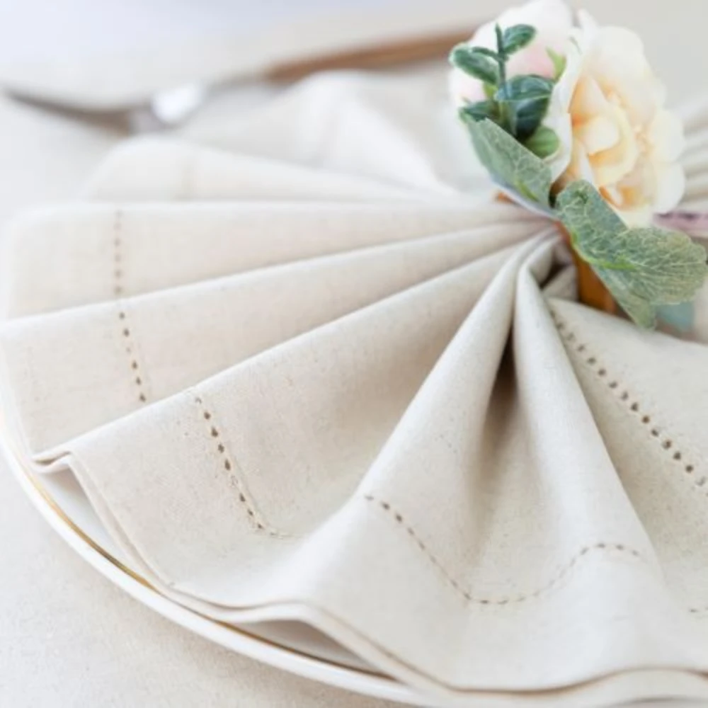 Cloth Napkins Set of 10-17x17 Inch Classic Hemstitch Mitered Corner Soft Dinner Napkins Cloth Washable for Weddings Parties