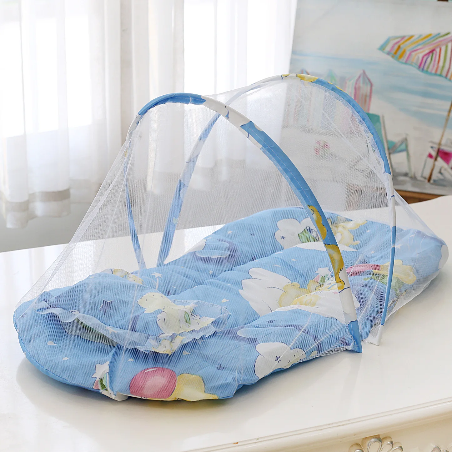 Faltbares Babybett-Moskitonetz mit Matratze und Kissen, Schlafunterlage für Neugeborene, Moskitonetz für Babybetten, Reisebett