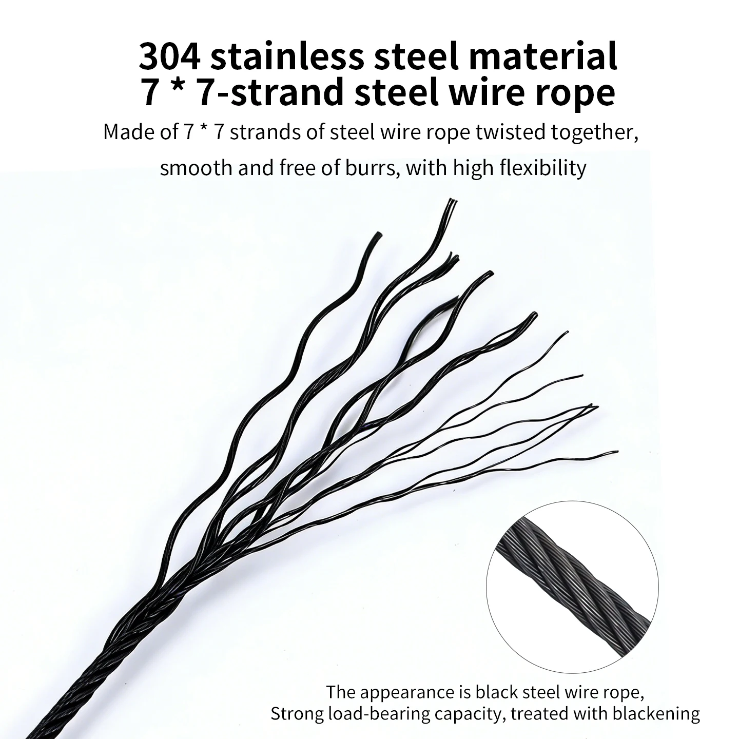 Picture 6: 1.5mm/2mm/3mm Stainless Steel Wire Rope, 5M/10M/20M/50M/100M Black Steel Cable for Hanging Clotheslines