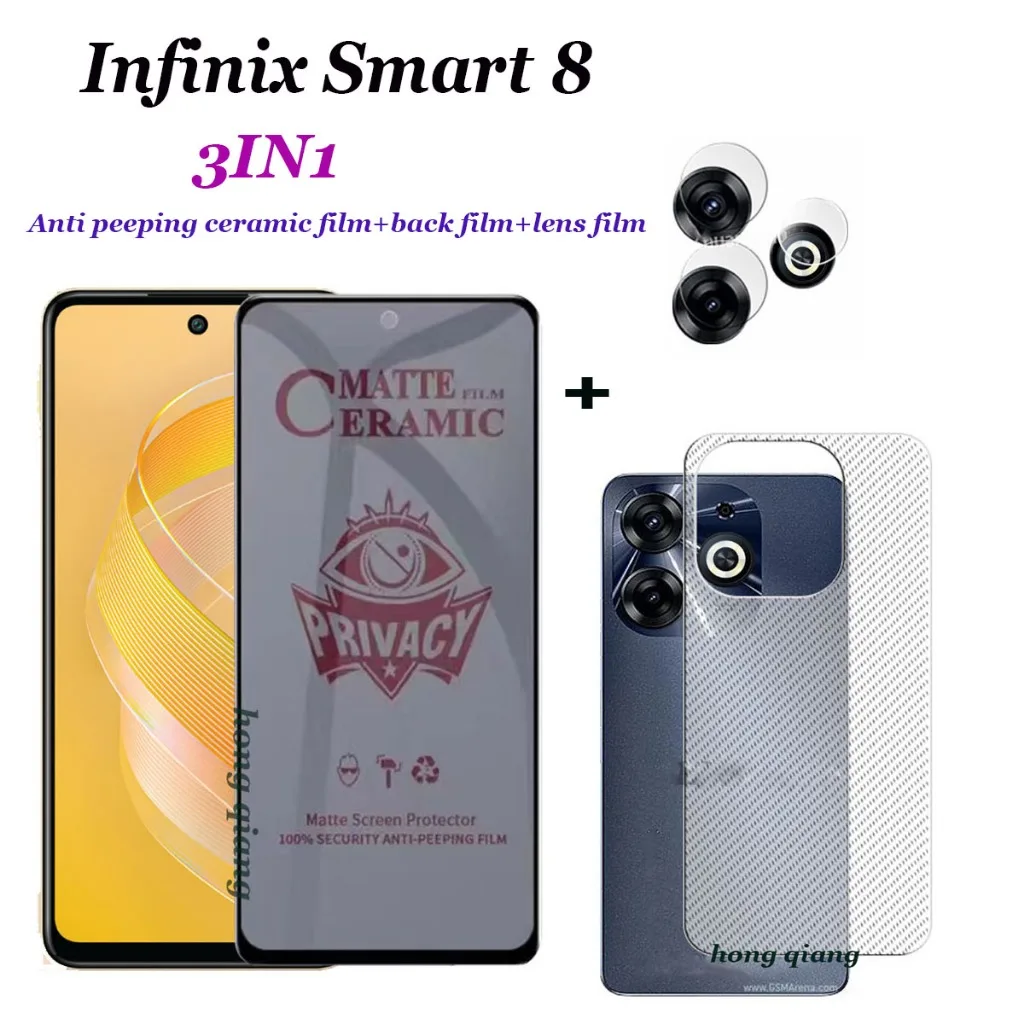 

（3in1) for Infinx Smart 8 Tempered Glass Screen Protector +camera Film + Back Film Camera Lens Protector Solf Films