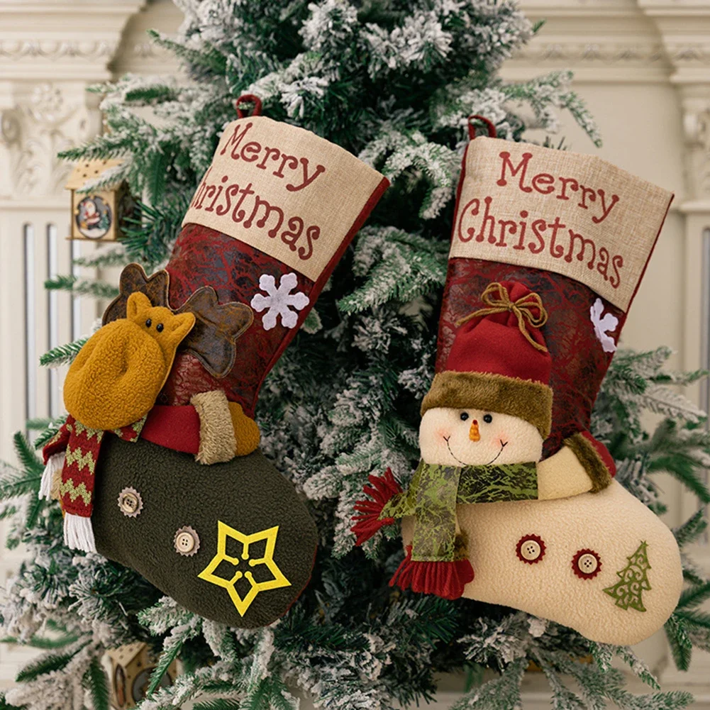 

1pc Christmas Stockings Gifts Bag Candy Bag Fireplace Wall DIY Christmas Tree Ornaments Home Decorations