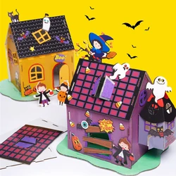 DIY Halloween Magic House Kids Handmade Material Cardboard Cottage Kindergarten Handmade Material Home Decorations Crafts Toys