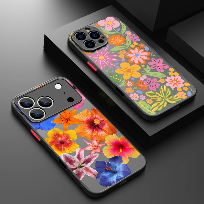 حافظة لهاتف آيفون 17 برو ماكس بألوان مائية مطبوعة على شكل زهرة هجينة من البولي يوريثان + غطاء كمبيوتر لهاتف آيفون 13 15 14 12 11 17 إير فوندا آيفون 16 برو ماكس #1