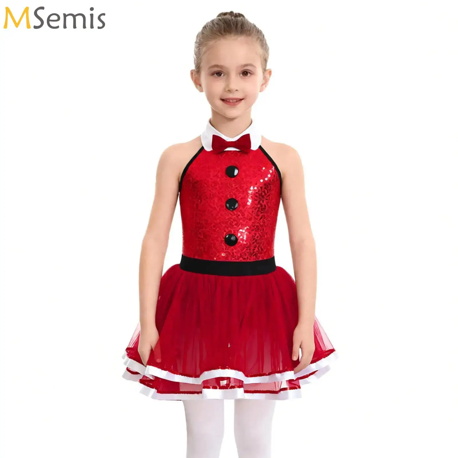 

Girls Sequins Ballet Jersey Dance Leotard Kids Halter Jazz Modern Lyrical Dance Tutu Dress Ballerina Dance Performance Costume