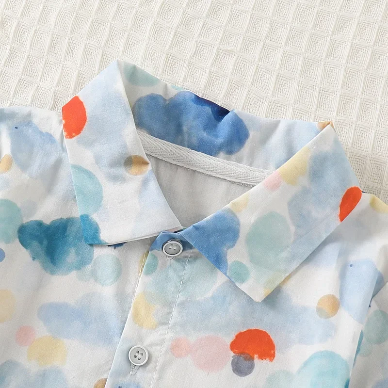 Baby Boy 2PCS Casual Outfit Watercolor Print Short Sleeve Button-Down Shirt & Shorts Set for Kids Daily Vacation Beach Wear 5