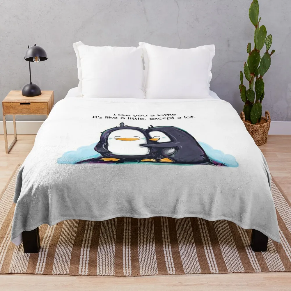 

I Like You a Lottle Penguins Throw Blanket for sofa Nap Flannel Blankets