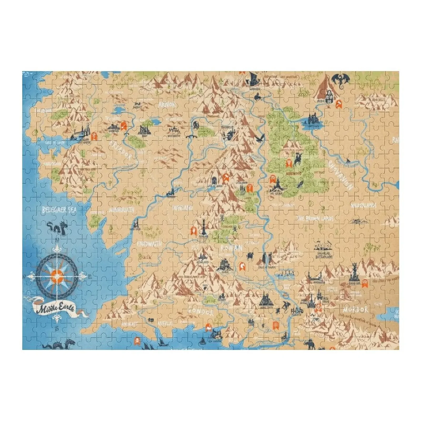 

J.R.R. Tolkien - Middle Earth map, simple icon illustrations Jigsaw Puzzle Christmas Toys Custom Puzzle