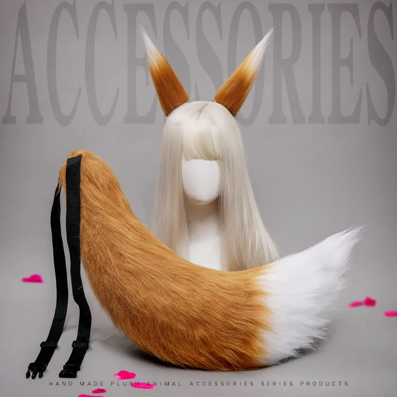 

Hand Made Plush Fox Ear Wolf Ear Hair Clip Wolf Tail Foxtail Accessories Animal Ear Tail Headdress Accessories Set