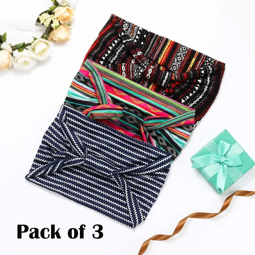 Boho African Headbands for Women and Girls Yoga Wide Knot Hair Bands Printed Headwraps Elastic Turban Headscarfs Accessories