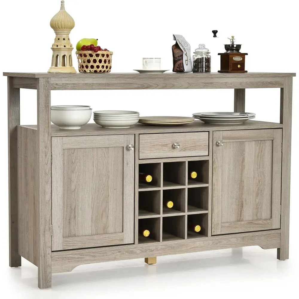 

Grey Kitchen Storage Cabinet with Anti-Tip Feature and Removable Wine Rack, 46 x 16 x 31.5