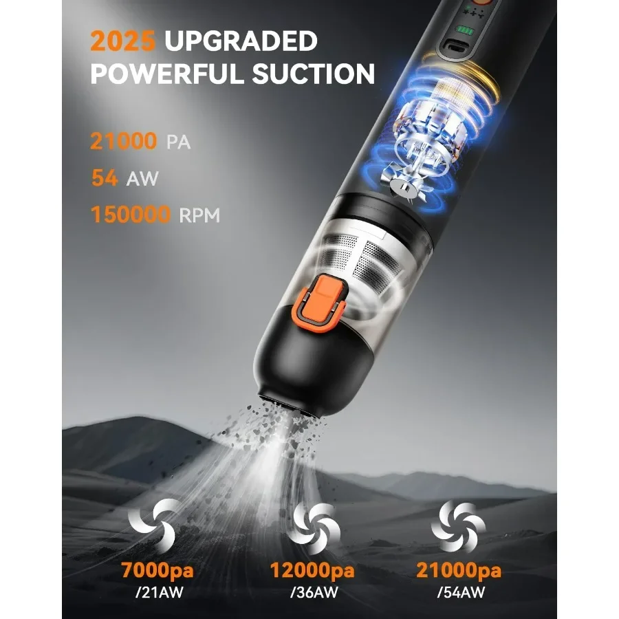 Car Vacuum, Handheld Vacuum Cordless with 21000Pa Powerful Suction & 3 Modes, 4-in-1 Portable Hand Held Mini Vacuum Cleaner Rech