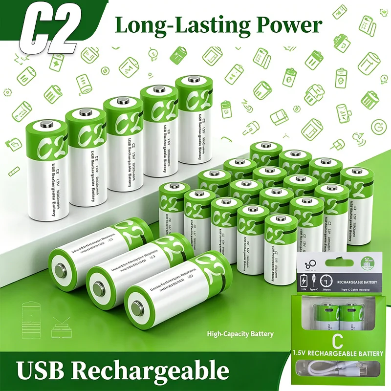 C-Größe LR14 Li-Po Wiederaufladbare Batterie 1,5V 5000mWh Typ-C Ultra-Schnelles Laden für Taschenlampen Gaskocher Elektronische Klaviere Radios