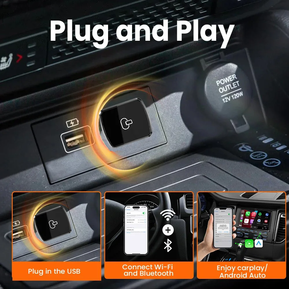 2in1 ワイヤレスCarPlayアダプター Android Autoドングル 高速接続 USBドングル ミニボックス 5.8GHz プラグアンドプレイ 有線CarPlay搭載車用
