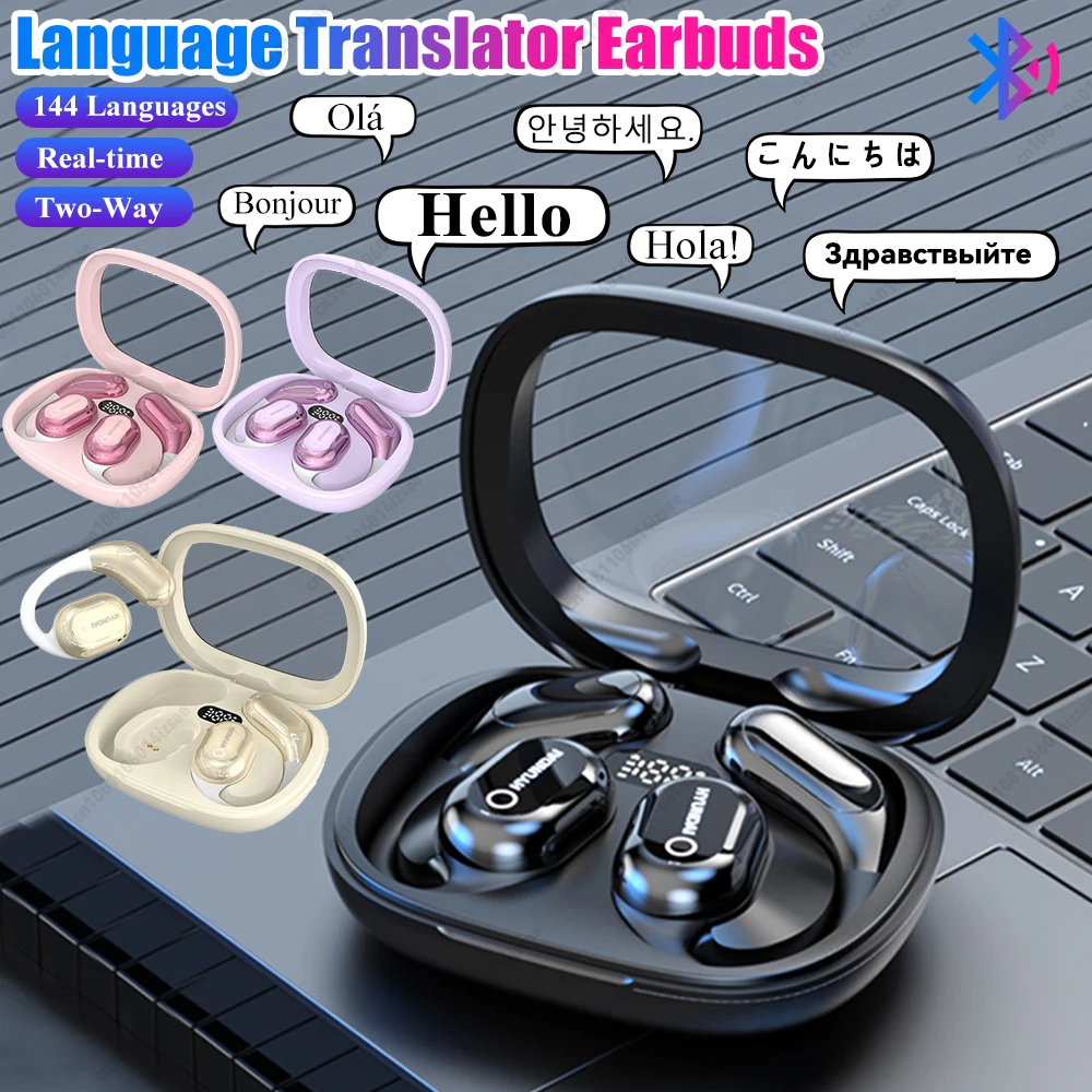 AI Translator Earbuds 144 Language Real-Time Translation Bluetooth5.4 Headset Instant Translator 99% Accuracy Translation Device