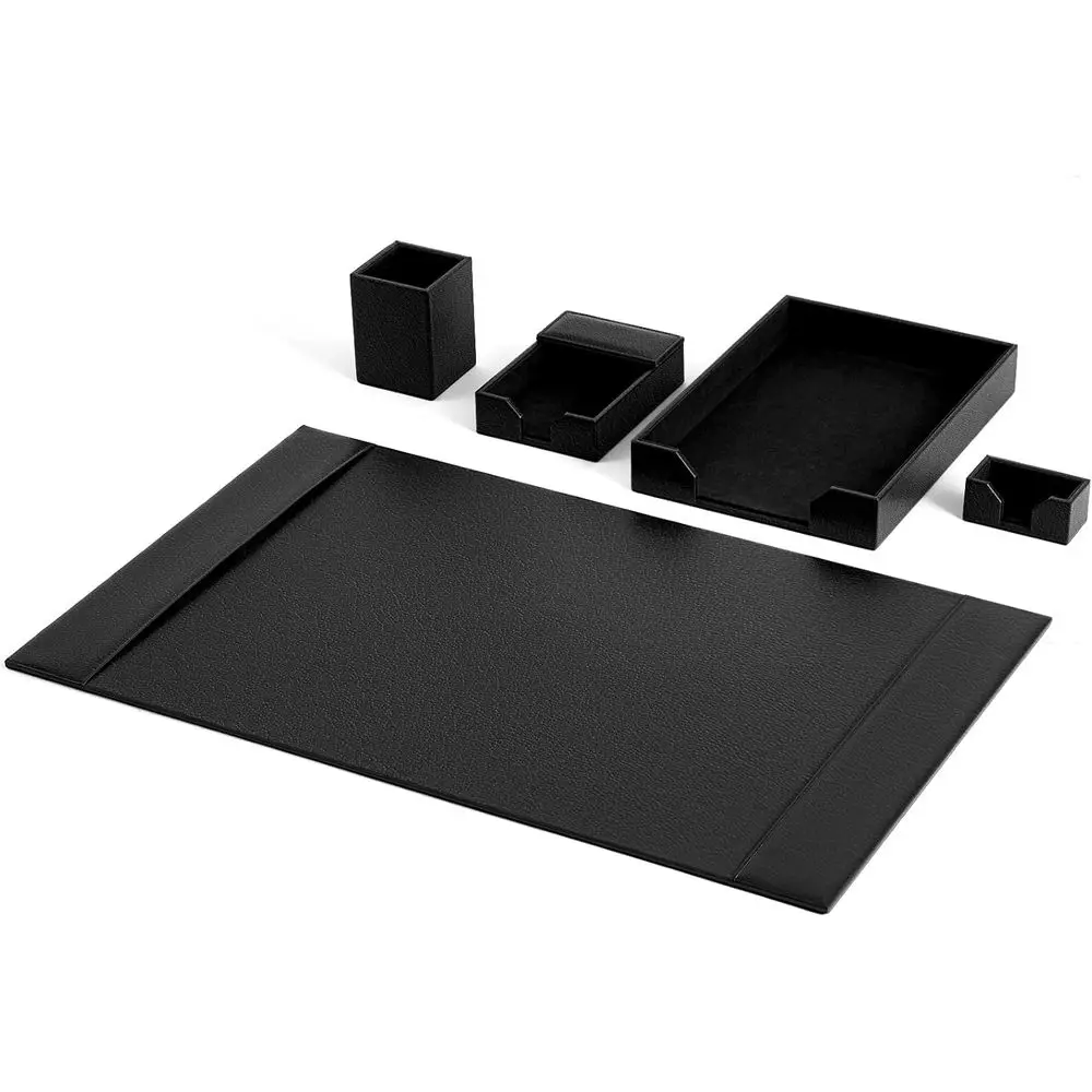 

Executive Leather Desk Accessories Set - Blotter, Mat, Organizer with Side Rails for Writing, Office, Home Use (Black)