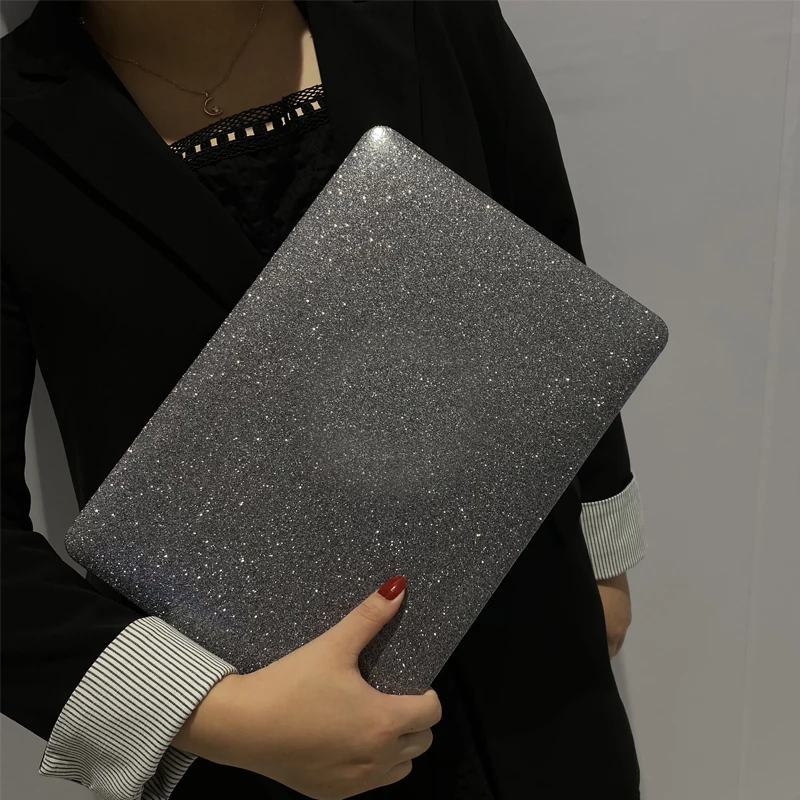 Hollow Glitter Grey MacBook Case, Abstract Laptop Case for MacBook Air 13 Macbook Pro 13 16 14 15 With Cutting Out Logo