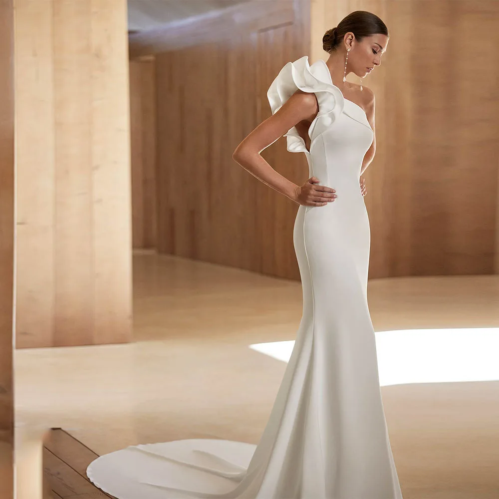 Ivory Bridal Dress Mermaid One Shoulder Ruffles Wedding Gowns For Women Long Floor Length Wedding Dresses2025