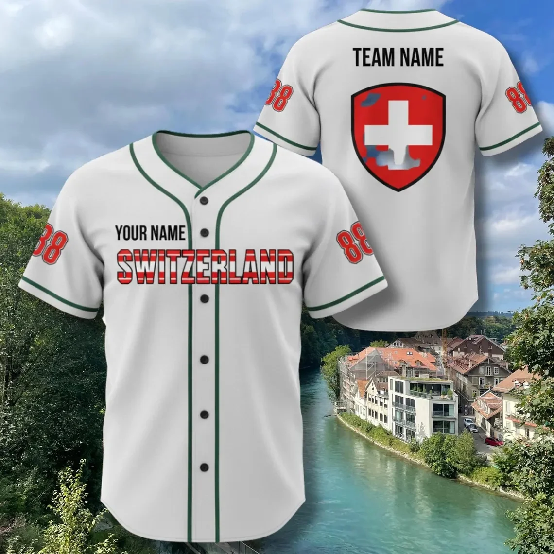 Custom Switzerland Baseball Jersey with Name Number Swiss Flag, Personalized Team Gift, Unisex Shirt Men For Women Fans