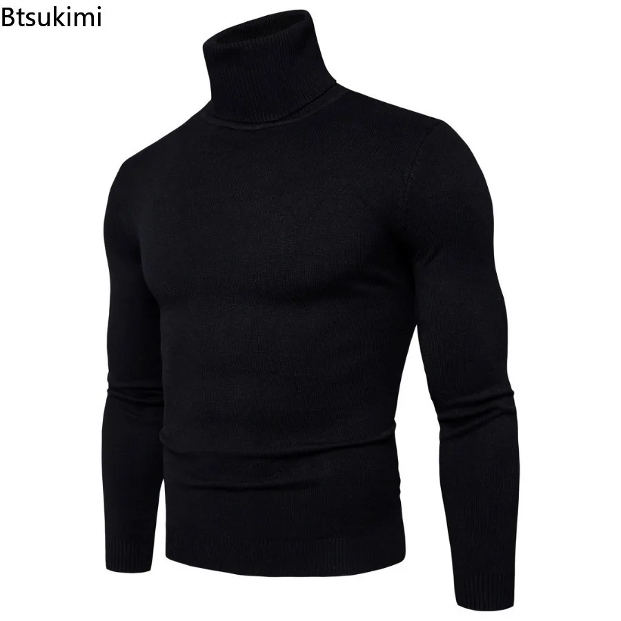 Suéteres de cuello alto para hombre, suéteres gruesos y cálidos de cuello alto, suéteres ajustados, suéteres de punto sólidos informales a la moda, invierno, 2024