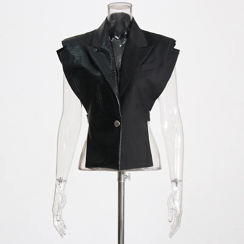 

The new alligator leather splicing suit cloth vest personalized tailoring is still adjustable top coat trend
