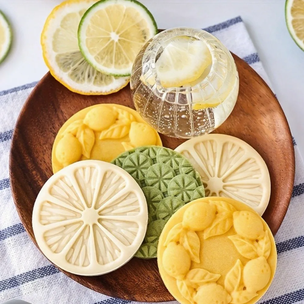 3pcs Lemon-Shaped Round Pattern Cookie Cutter Embosser Set Flower Scale Texture Press Molds for Baking Fondant  Sandwich Cookies