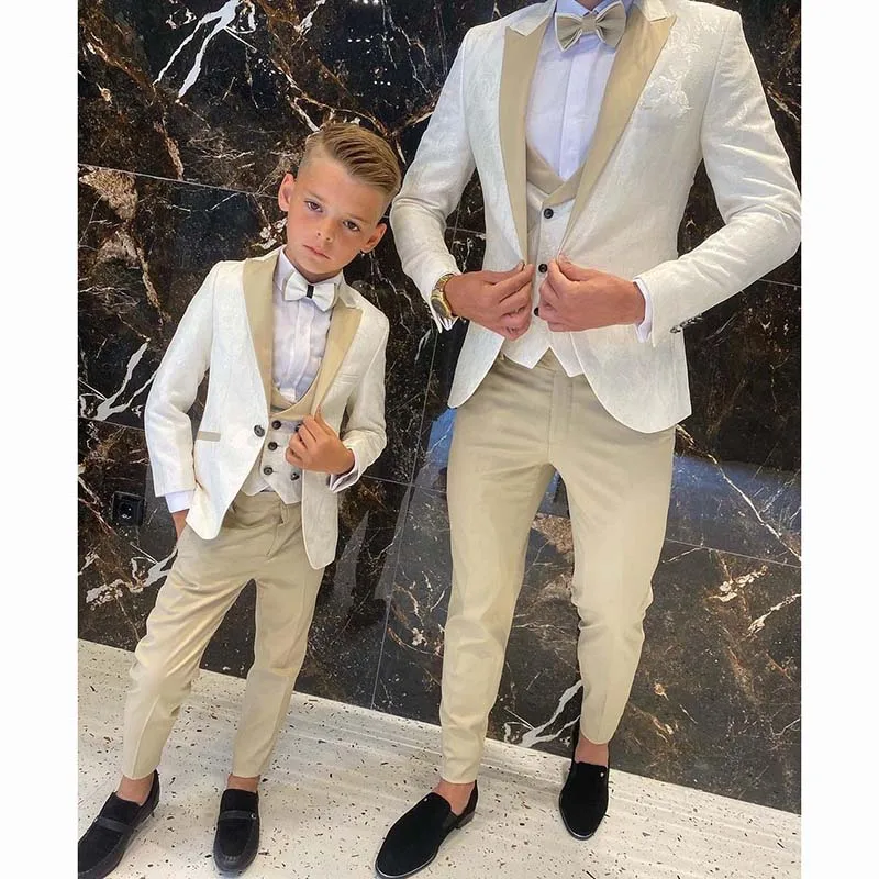 

Latest Father and Son Men's Suit for Wedding Groom Tuxedos 3 Pieces Jacquard Slim Fit Cocktail Party Business Suits Custom Made