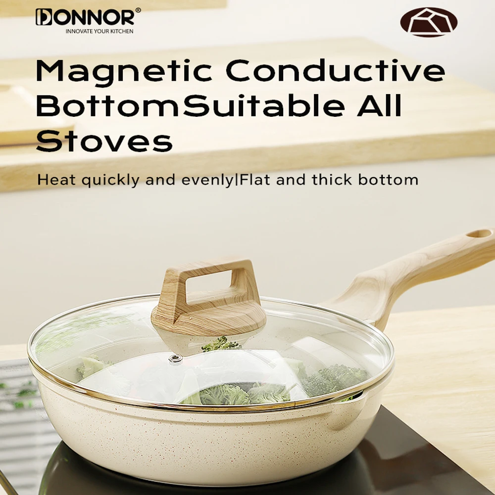 DONNOR DONNOR Сковорода с антипригарным покрытием, здоровая керамика, PFOA, кадмия и свинцовая сковорода, магнитное проводящее дно для всех плит