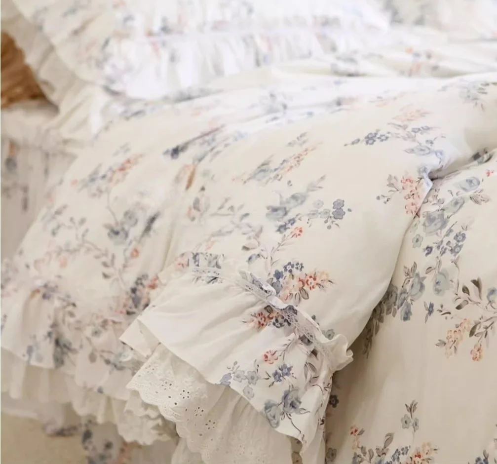 

Романтический кружевной пододеяльник с рюшами, дизайнерское постельное белье, комплект постельного белья с цветочным принтом, простыни для спальни, роскошные комплекты постельного белья для короля