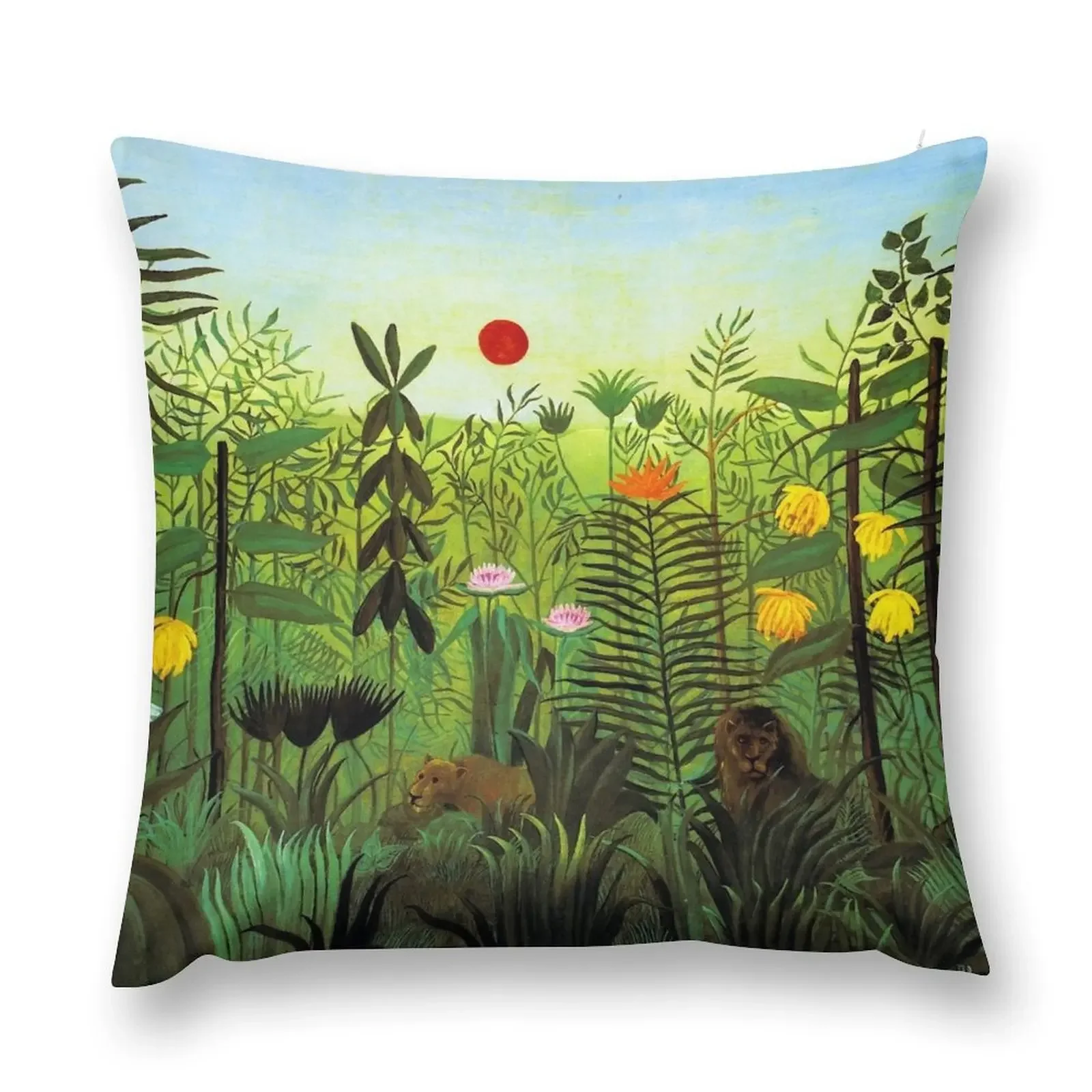 Henri Rousseau Exotic Landscape with Lion and Lioness in Africa, 1903-1910 Throw Pillow Ornamental Pillow pillow