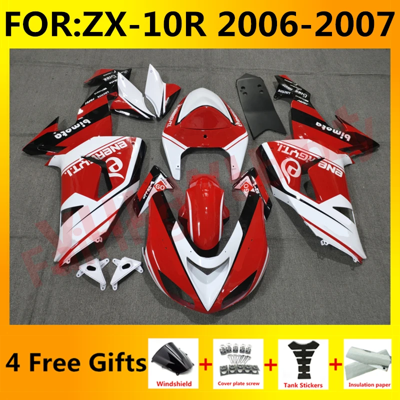 

New ABS Whole Motorcycle Fairings Kit fit for Ninja ZX-10R ZX10R zx 10r 2006 2007 06 07 Bodywork full fairing kits set white red