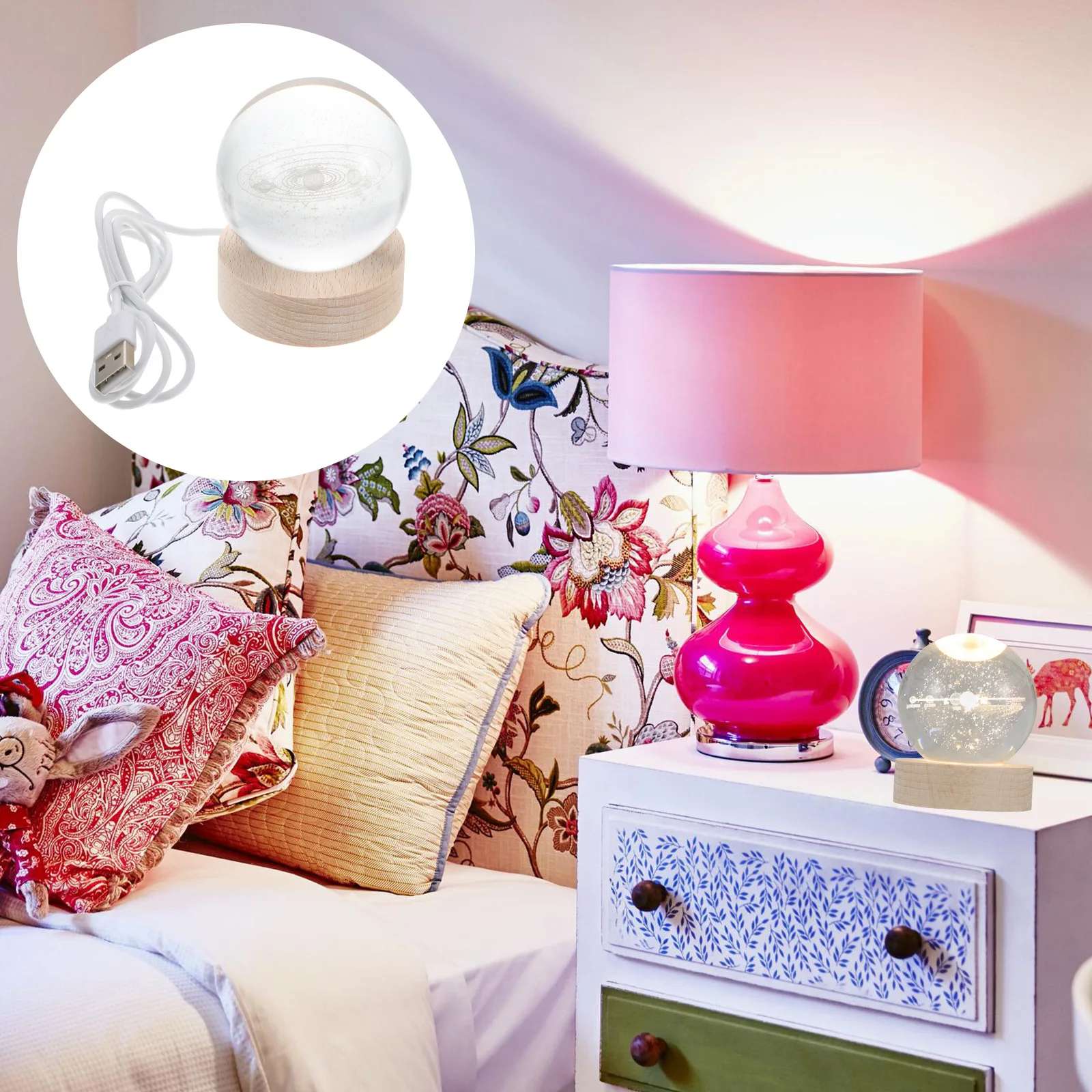 

Glowing Crystal Ball Decor 1 White Base Desk Lamp nament Gifts Mini Size Home Office Xmas Musical Art