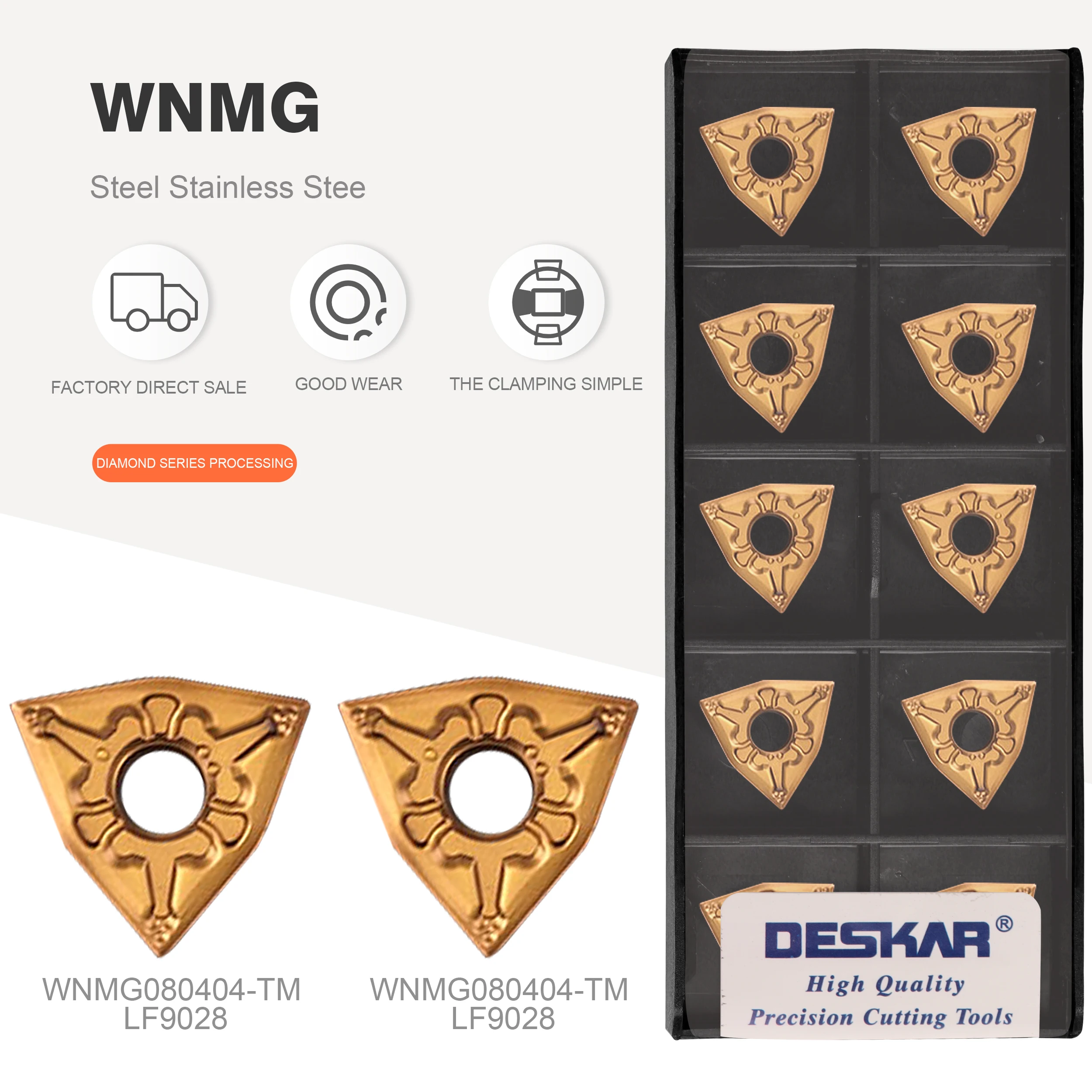 DESKAR WNMG080404-TM WNMG080408-TM WNMG080412-TM LF9028 100% original CNC lathe tool carbide inserts turning tool steel parts