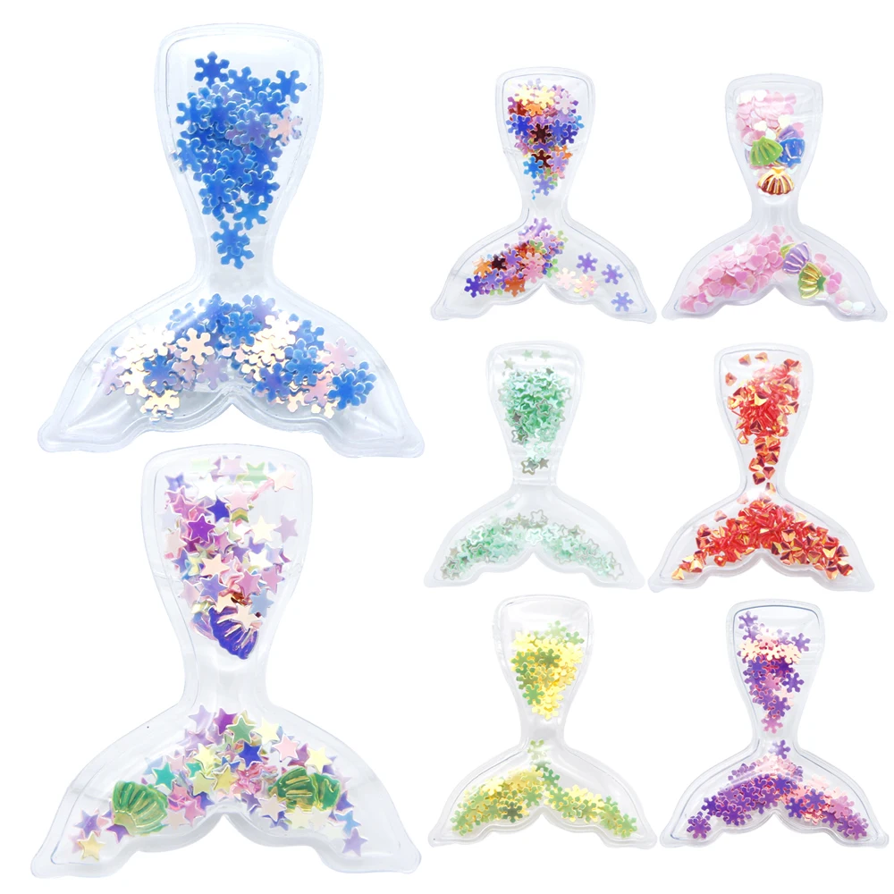 5pcs DIY Mermaid Tail Quicksand PVC Transparent Sequins Pendants Pentagonal Stationery Resin Patches For DIY Earrings