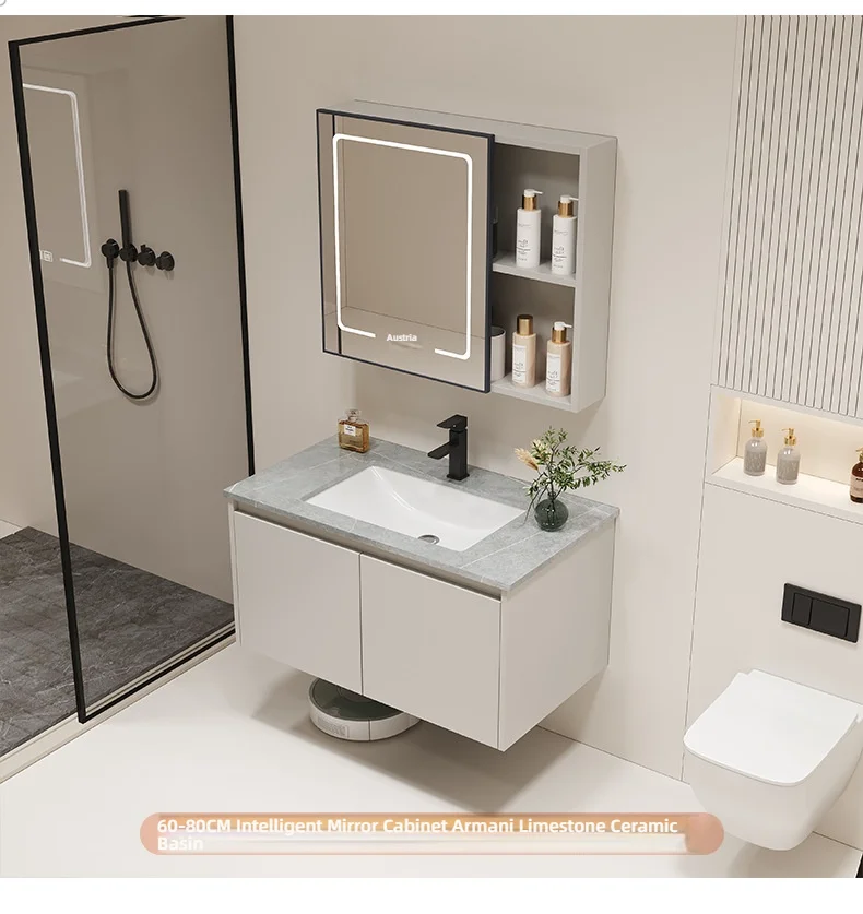 

Modern Style Bathroom Furniture Cabinet Set Wall Mounted Mirrored Bathroom Washbasin Cabinet