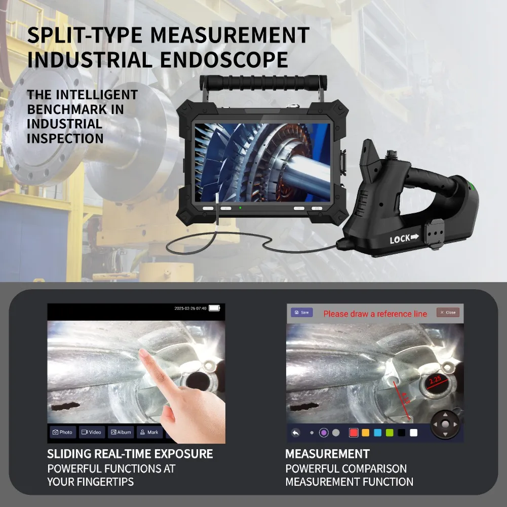 High Definition 4.5mm Separate Type Industrial Borescope IP67 Waterproof 360° Steering 8'' Screen for Aerospace NDT Inspection