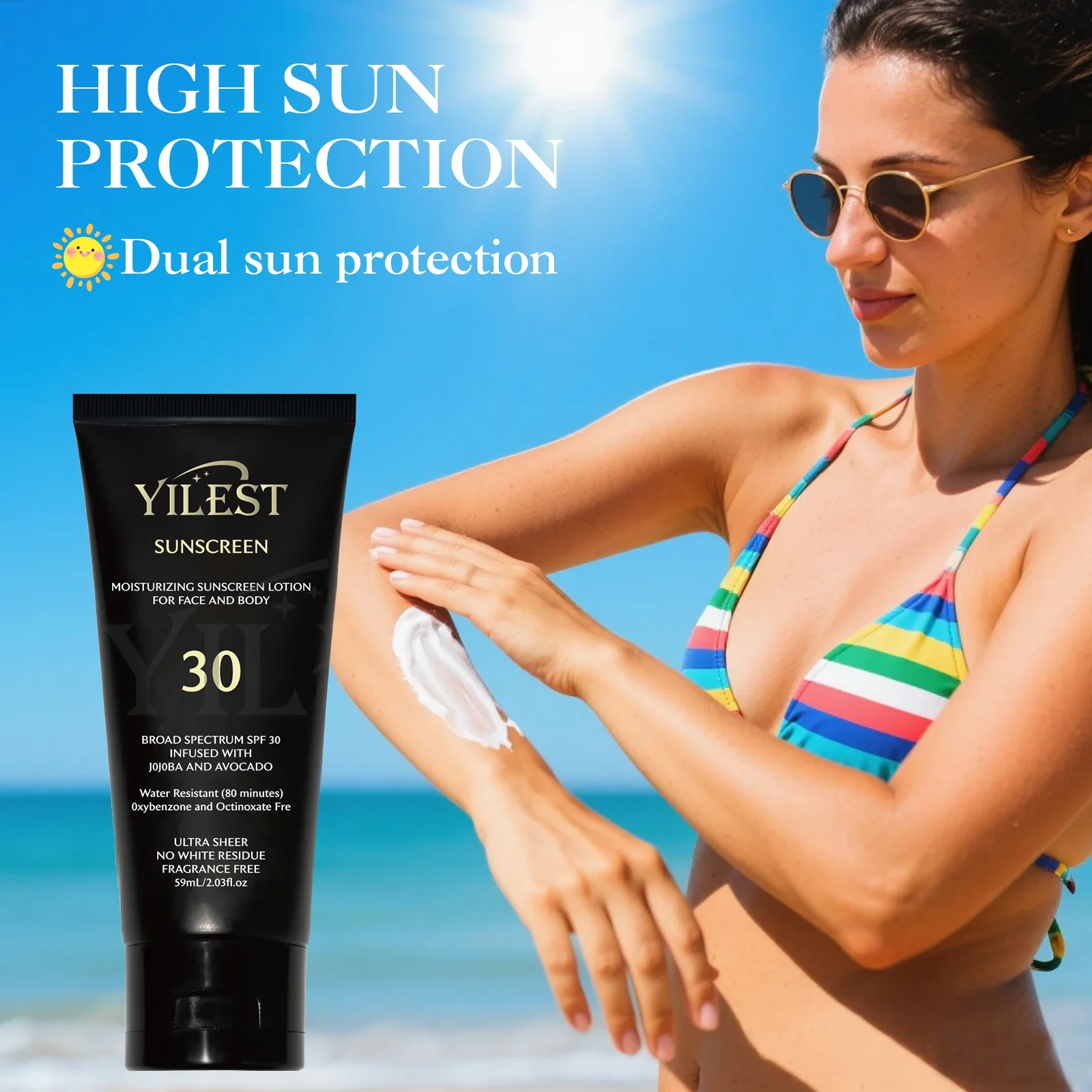 SPF 30 Broad Spectrum Moisturizing Sunscreen Lotion 59g - Water Resistant, Non-Greasy, No White Cast for Face & Body.