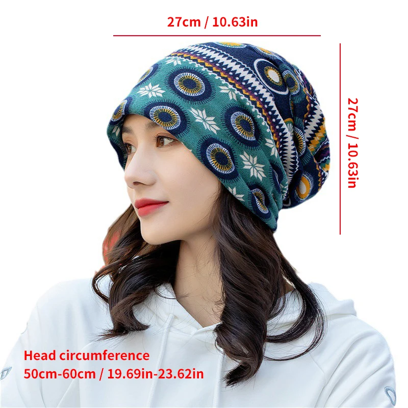 Baggy Casual Women Knit Beanie Hats Headwear Female Stylish Multicolor Flower Skull Beanies Hat Autumn Thin Bonnet Cap Headwear