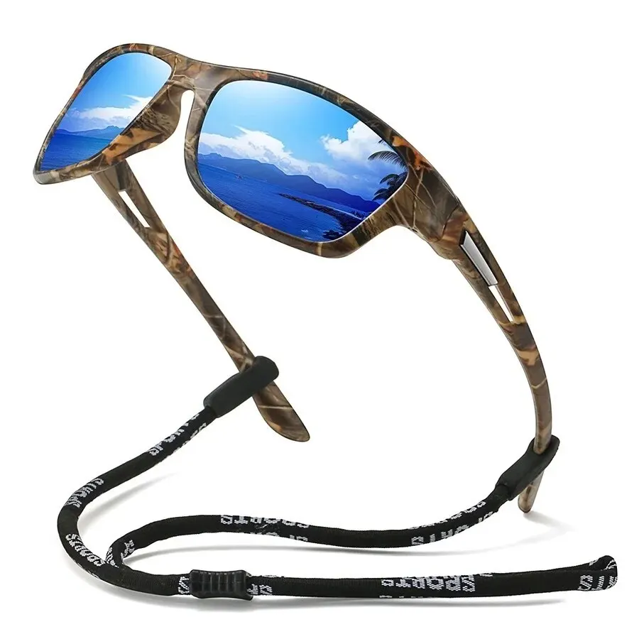 Gafas de sol polarizadas con patrón de camuflaje para hombre y mujer, lentes de sol deportivas con cadena, para ciclismo, escalada, esquí, UV400