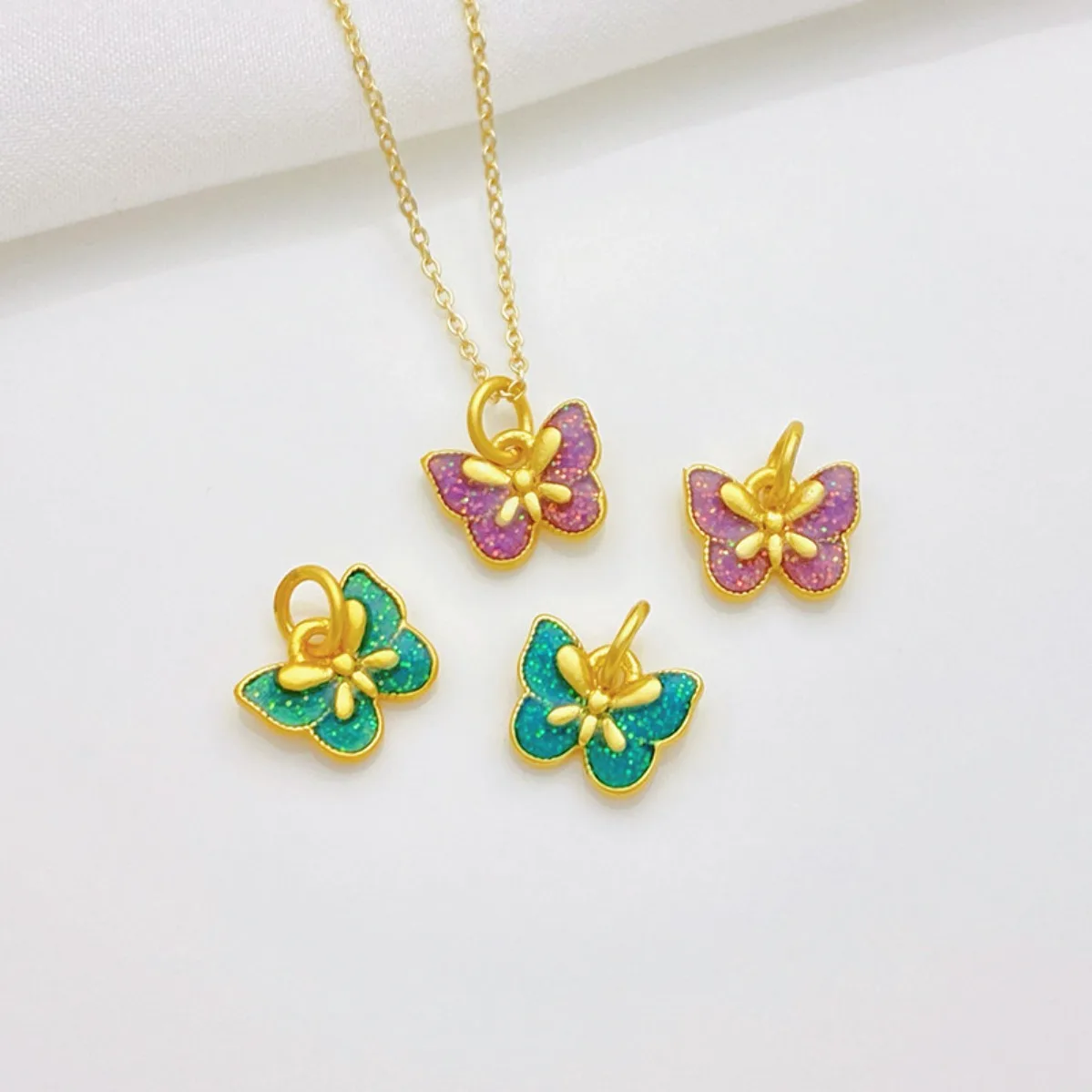 Antique Gold Glitter Butterfly Small Charm Pendant DIY Findings for Handmade Braided Rope Bracelet Necklace Jewelry Making