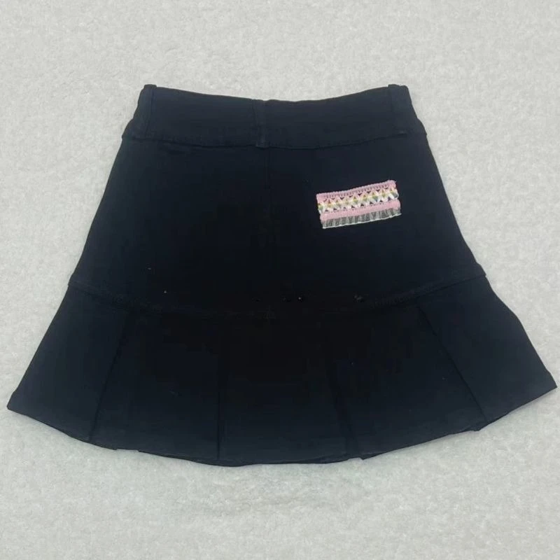 Summer High Waist Lined Pleated Mini Skirt Japanese Cartoon Mp Embroidery Bow Aesthetic Cotton Denim Skirt Y2k A-line Skirt