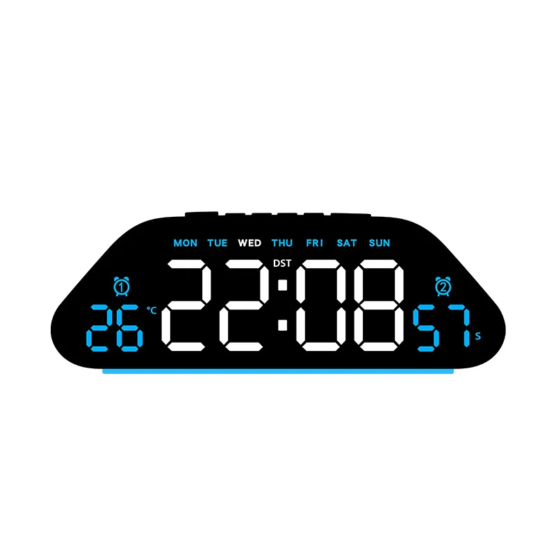 Digitale wekker met sfeerverlichting, temperatuurweergave, datum, weekdag, timer, 3 helderheidsniveaus, 12/24-uursweergave, snooze-functie, tafelwekker met LED-display voor de woonkamer of het huis.
