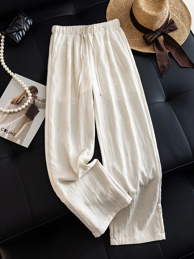 

Linen Wide Leg Pants Women Summer Thin New Lazy Style Loose High Waist Casual Straight Leg Pants Dreamy Elegant Commute Style