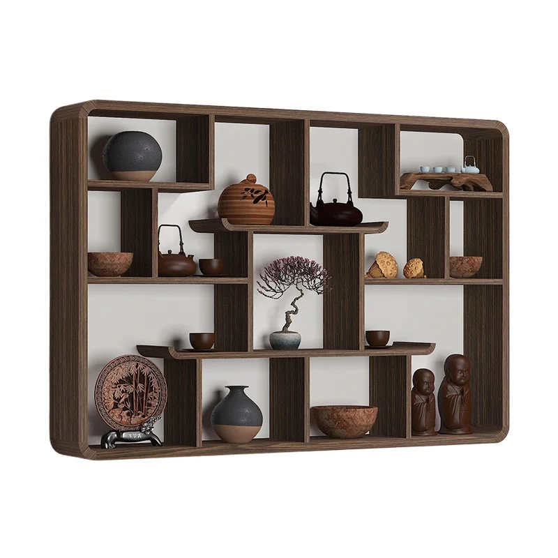 Bogu rack wall-mounted Duobao Pavilion solid wood Chinese tea rack wall-mounted storage rack tea cup teapot storage