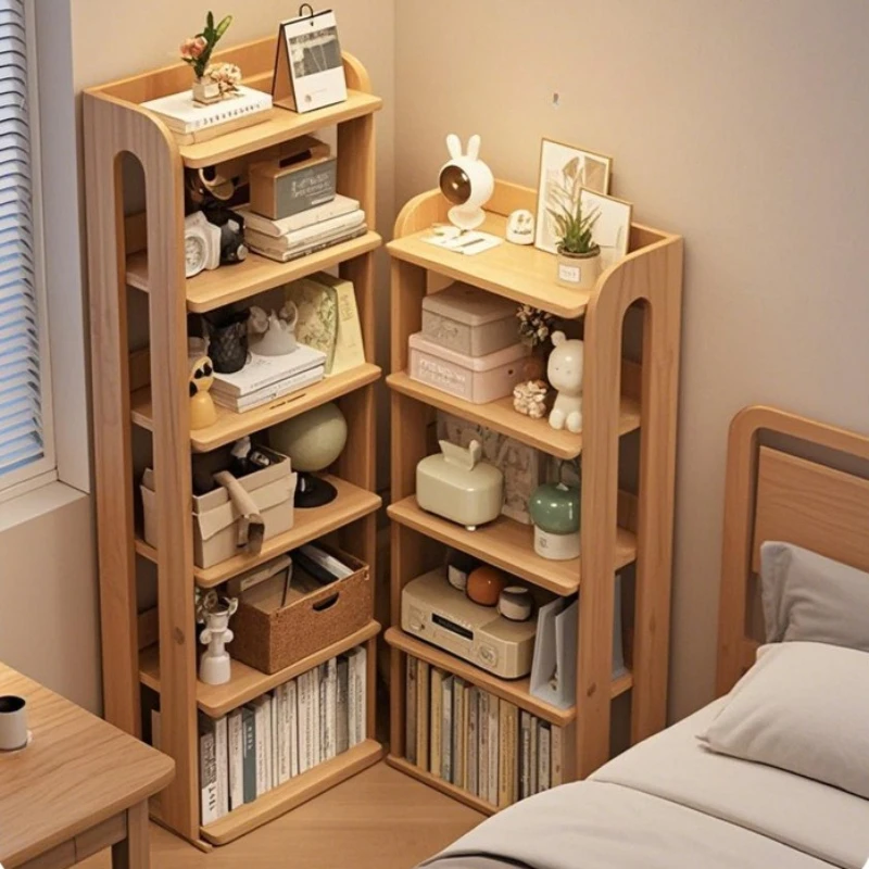 Multi-tier bookshelves, solid wood floor-standing bookshelves, narrow storage shelves, study bookcases, bedroom shelving units
