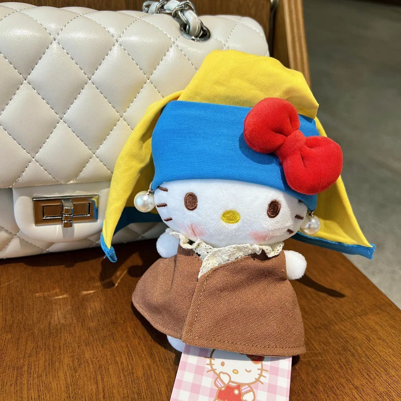 Sanrios süßer Hellokittys Plüschtier-Schlüsselanhänger mit Blumendetails, Kawaii-Charakter, Kt-Katzen-Anhänger, Kleid, Schlüsselanhänger, Geschenke für Mädchen